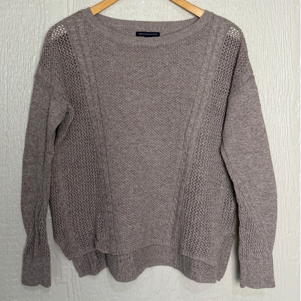 American Eagle Outfitters Taupe Cable Knit Open Stitch Sweater Small